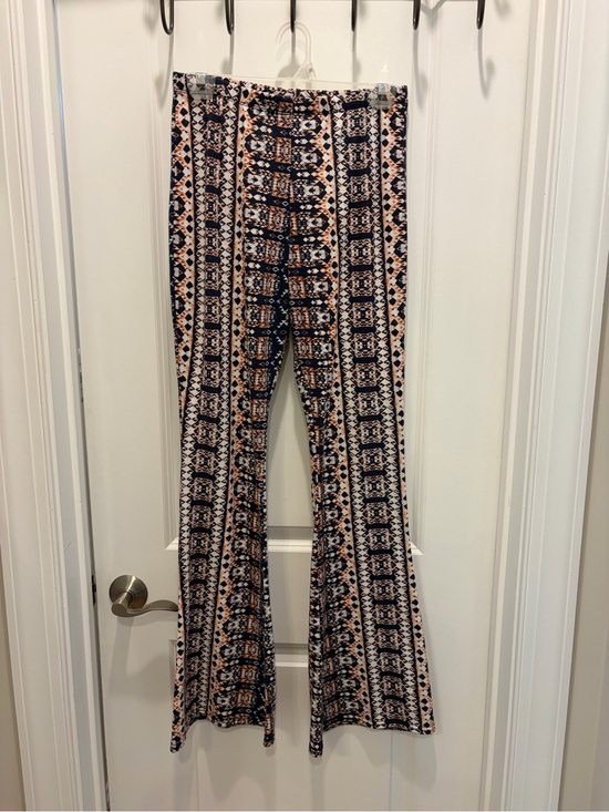 Mudd Pants - Mudd Navy and Orange Geometric Printed Flared Pants
